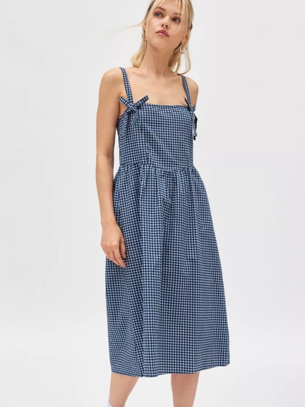 NWOT Urban Outfitters Motel Sloane Gingham Bow Detail Midi Dress CottageCore - Picture 1 of 10